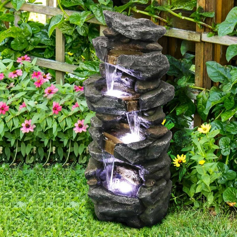 resin water fountain with light